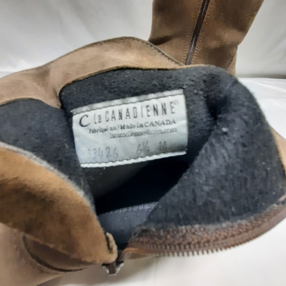 La Canadiene GrayishBrown Suede Block Stacked Heel Waterproof Boots 6.5 M - Picture 7 of 9